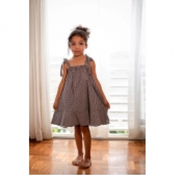 Vestido Infantil - Xadrez de Preto e Branco