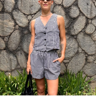 Pijama Paty - Xadrez de preto e branco