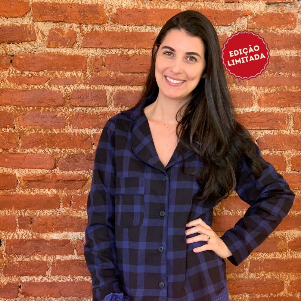 Pijama Calça + Manga Longa - Flanelado - Azul