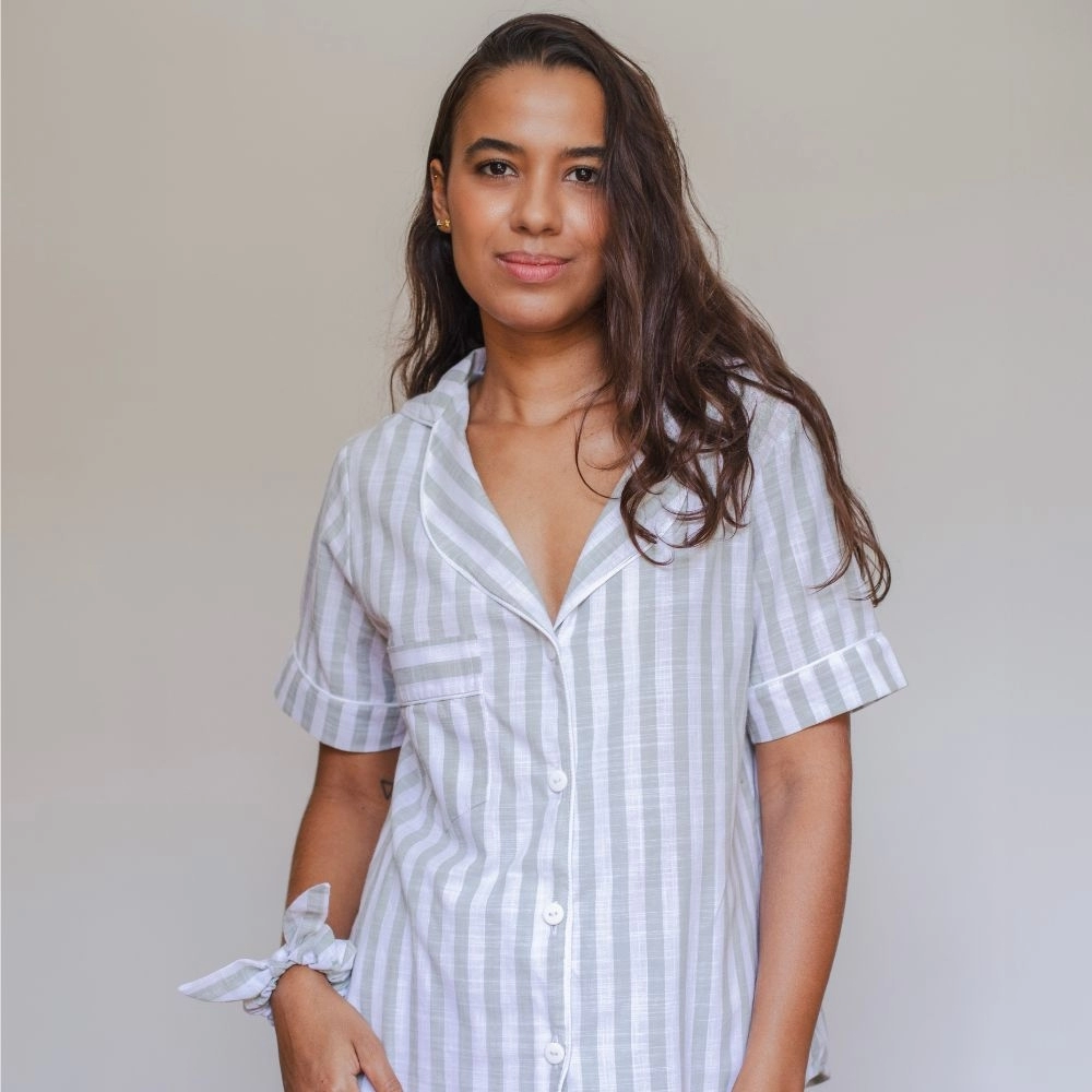 Pijama Amora - Listrado Verde e Branco