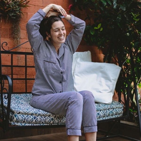 Pijama Calça + Manga Longa - Xadrez Preto e Branco