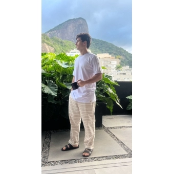 Calça Masculina - Bege Listrada