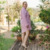 Chemise Manga Longa - Listrado Vermelho e Branco