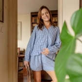 Pijama Vitória - Xadrez Royal e Branco