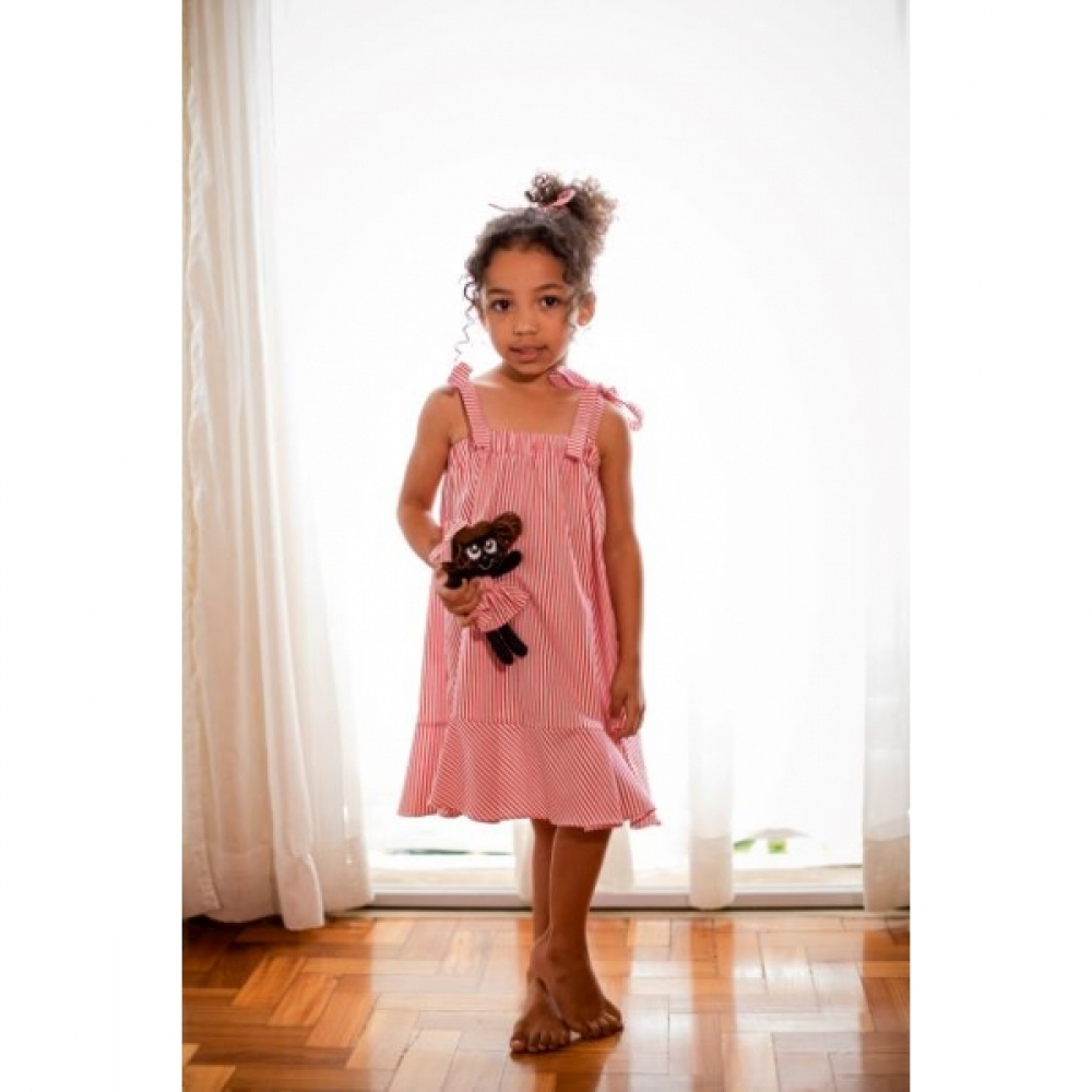 Vestido Infantil - Listrado Vermelho e Branco