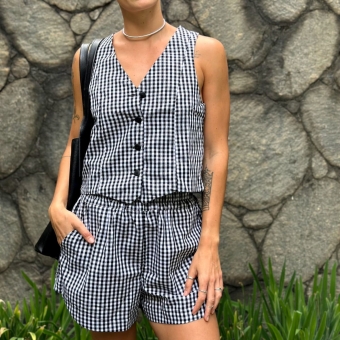 Pijama Paty - Xadrez de preto e branco