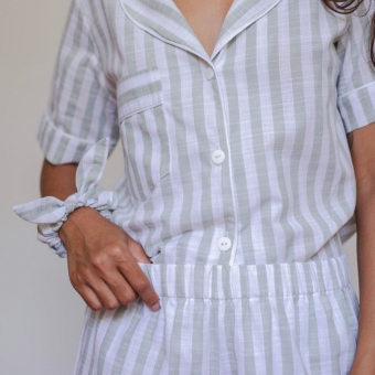 Pijama Amora - Listrado Verde e Branco