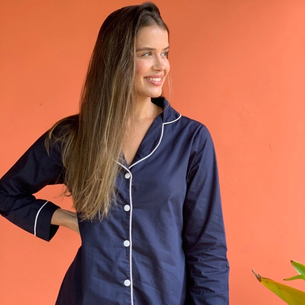 Chemise Manga Longa - Azul Marinho