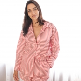 Pijama Flora - Listrado de vermelho e branco