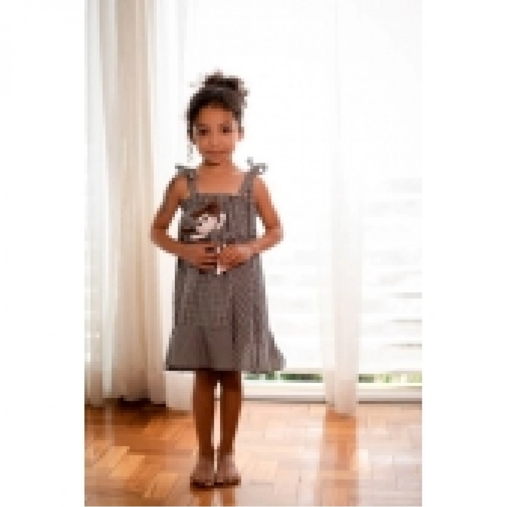 Vestido Infantil - Xadrez de Preto e Branco